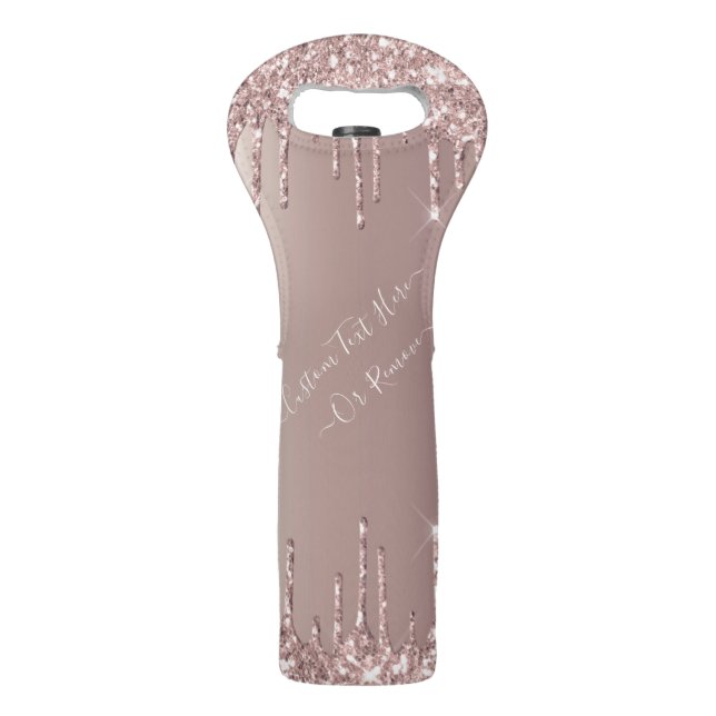 Rose Gold Glitter Custom Text Your Name Wine Bag (Front)