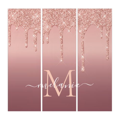 Rose Gold Glitter Custom Your Letter Name Triptych