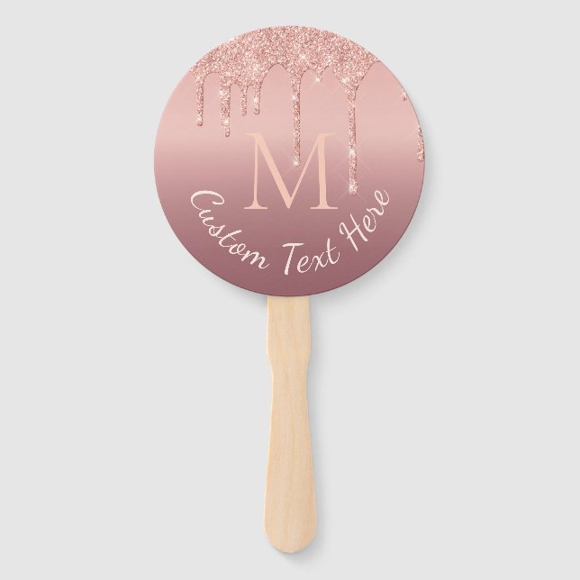 Rose Gold Glitter Custom Your Letter Text Hand Fan (Back)