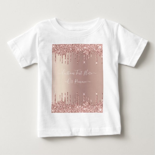 Rose Gold Glitter Custom Your Text Name Gift Baby T-Shirt (Front)