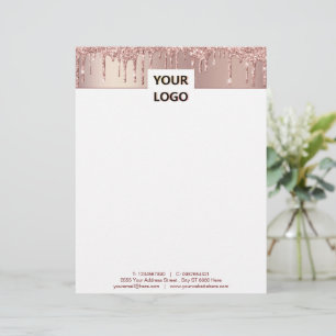 Rose Gold Glitter Custom Ypur Logo Text Letterhead