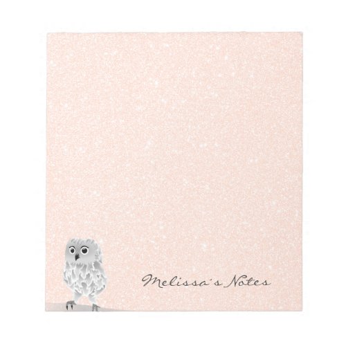 Rose Gold Glitter Cute Owl Add Name Notepad