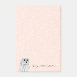 Rose Gold Glitter Cute Owl Add Name Post-it Notes