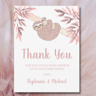 Rose Gold Glitter Cute Sloth Baby Shower Thank You