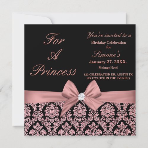 Rose gold glitter damask 40th Birthday Invitation