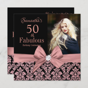 Rose gold glitter damask 50th Birthday Invitation