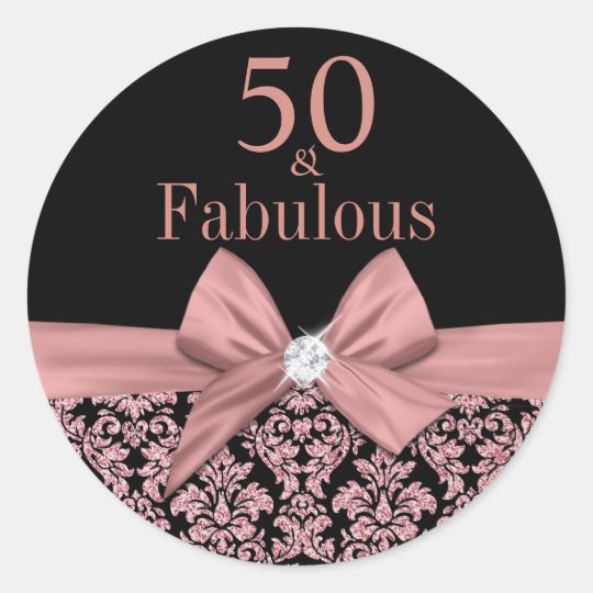 Rose gold glitter damask 50th Birthday sticker | Zazzle.com