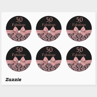 Rose gold glitter damask 50th Birthday sticker | Zazzle