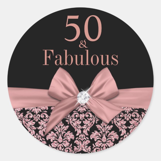 Rose gold glitter damask 50th Birthday sticker (Front)