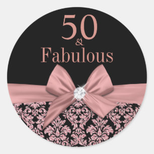 Rose gold glitter damask 50th Birthday sticker