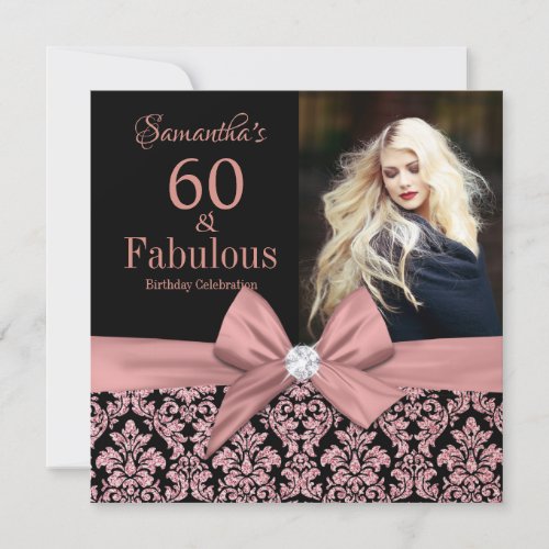 Rose gold glitter damask 60th Birthday Invitation