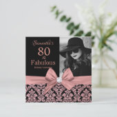 Rose gold glitter damask 80th Birthday Invitation (Standing Front)