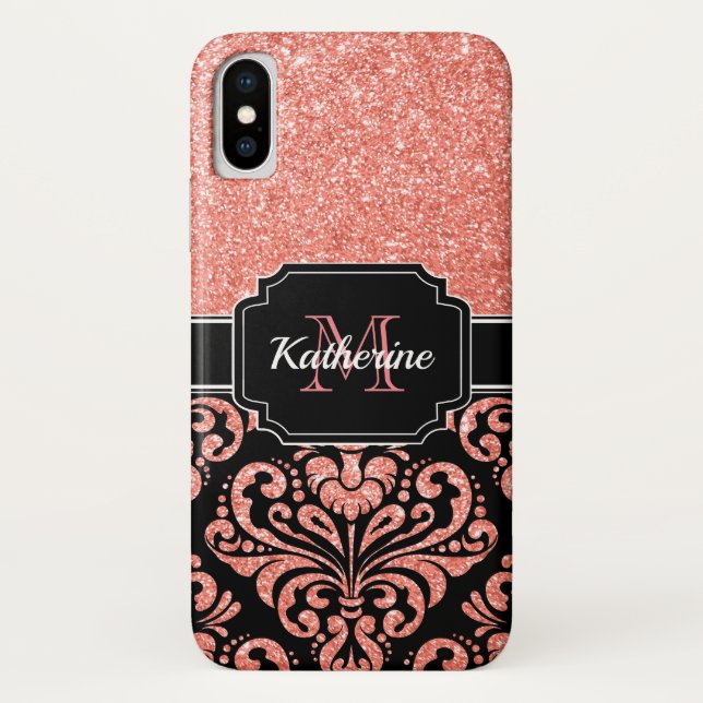 Rose Gold Glitter Damask Case-Mate iPhone Case (Back)