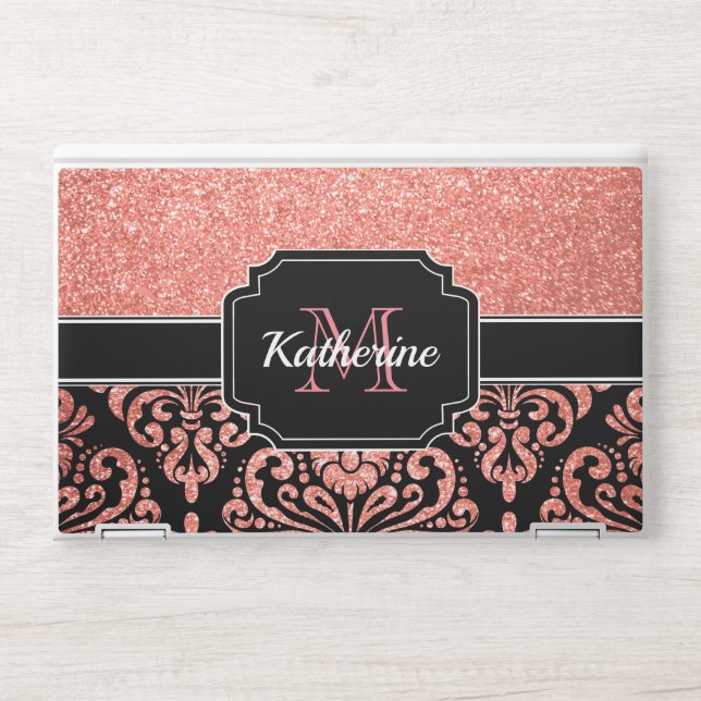 Rose Gold Glitter Damask HP Laptop Skin (Front)