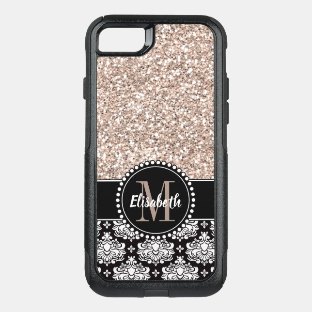 Rose Gold Glitter Damask Personalized Monogrammed Otterbox iPhone Case (Back)