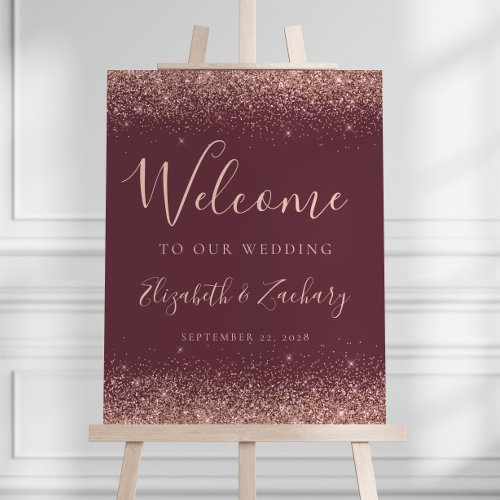 Rose Gold Glitter Dark Burgundy Wedding Welcome Foam Board