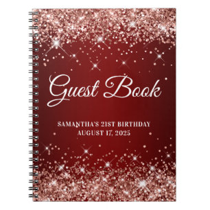 Rose Gold Glitter Dark Red 21st Birthday Guestbook Notebook
