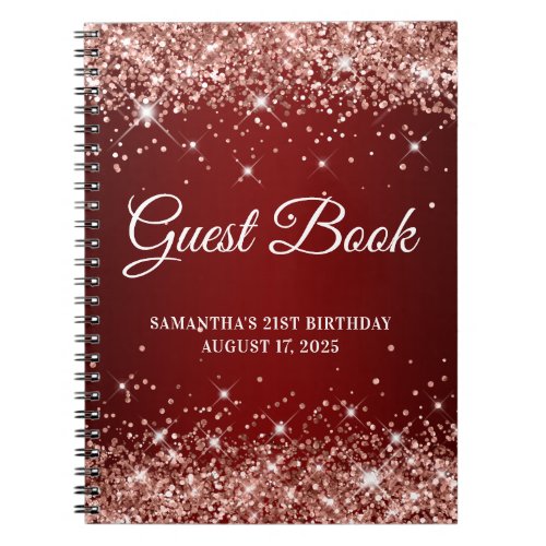 Rose Gold Glitter Dark Red 21st Birthday Guestbook Notebook