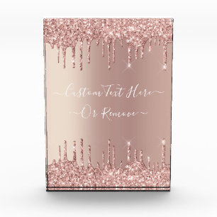 Rose Gold Glitter Desk Accessories and Custom Text Photo Block