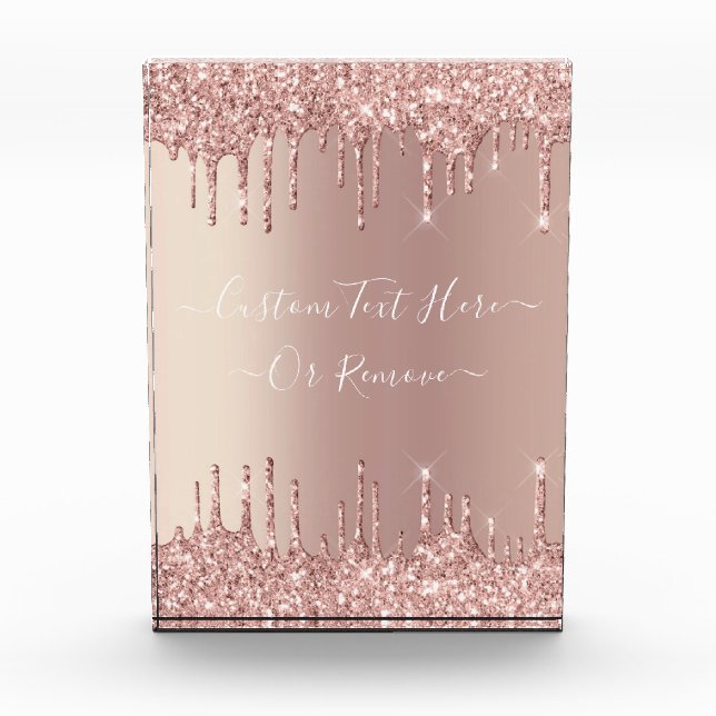 Rose Gold Glitter Desk Accessories and Custom Text Photo Block (Front)