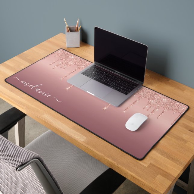 Rose Gold Glitter Desk Mat with Custom Name (Office 2)