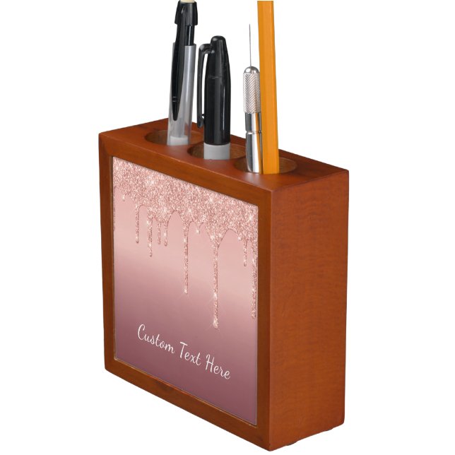 Rose Gold Glitter Desk Organizer Personalized Text (In Situ)