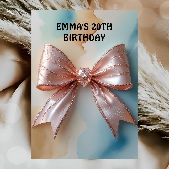 Rose gold glitter diamond bow birthday  invitation (Creator Uploaded)