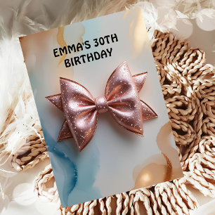 Rose gold glitter diamond bow birthday invitation