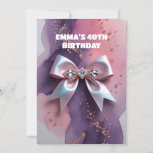 Rose gold glitter diamond bow birthday  invitation