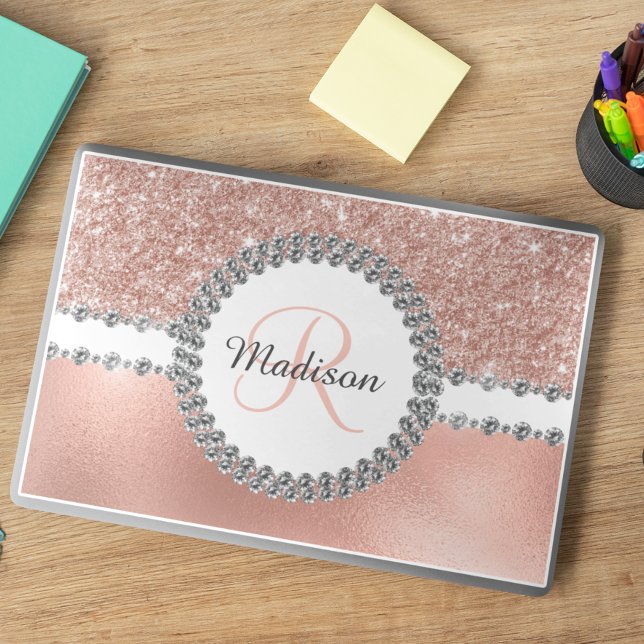 Rose Gold Glitter Diamond Personalized Monogram HP Laptop Skin (Creator Uploaded)
