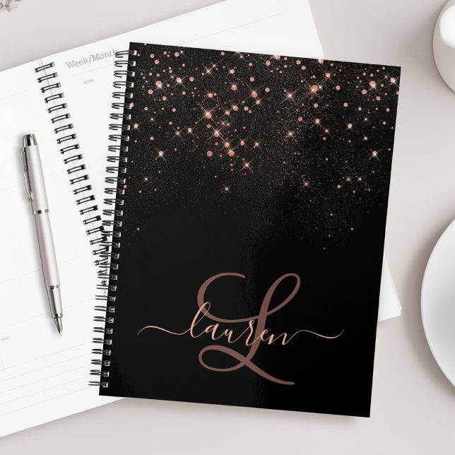 Rose Gold Glitter Diamond Sparkle Elegant Monogram Planner (Creator Uploaded)