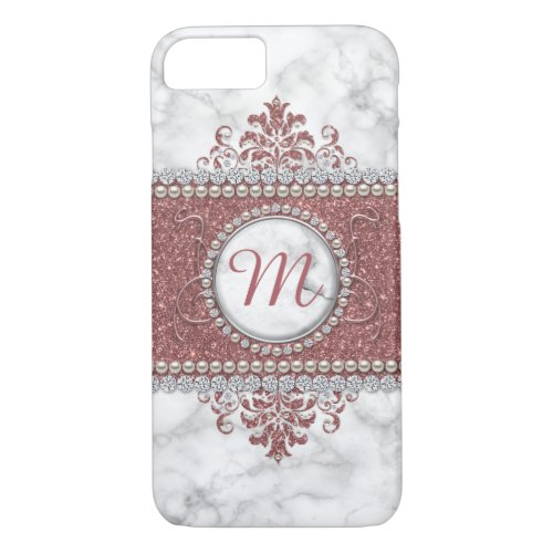 Rose Gold Glitter Diamonds and Pearls iPhone 87 Case