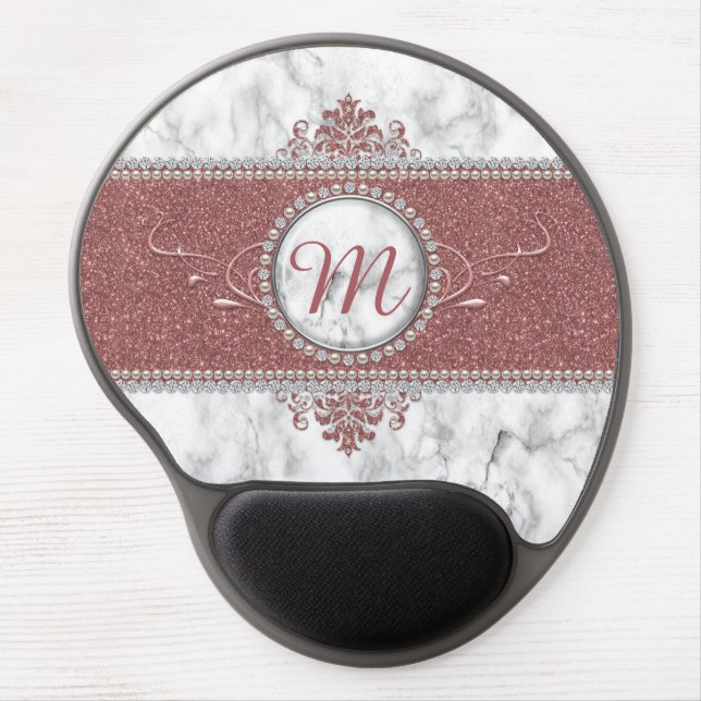 Rose Gold, Glitter, Diamonds and Pearls, Princess Gel Mouse Pad (Front)