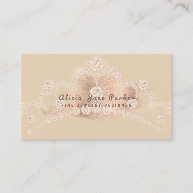 Rose gold glitter diamonds jewel jewelry designer business card (Front)