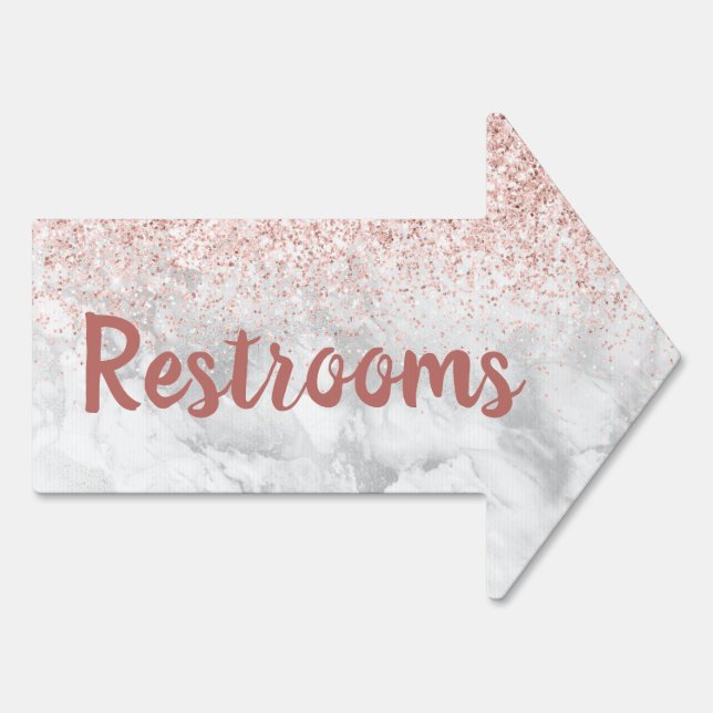 Rose Gold Glitter Directional Arrow Restroom Sign (Back)