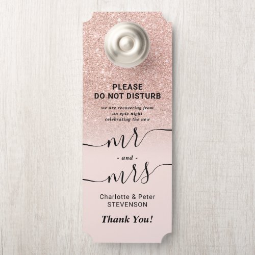 Rose gold glitter do not disturb welcome wedding door hanger