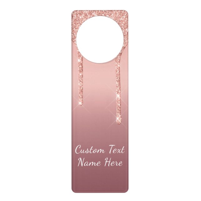 Rose Gold Glitter Door Hanger with Custom Text (Front)
