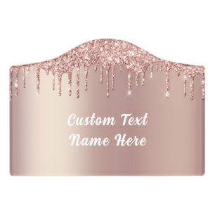 Rose Gold Glitter Door Sign with Your Text Name