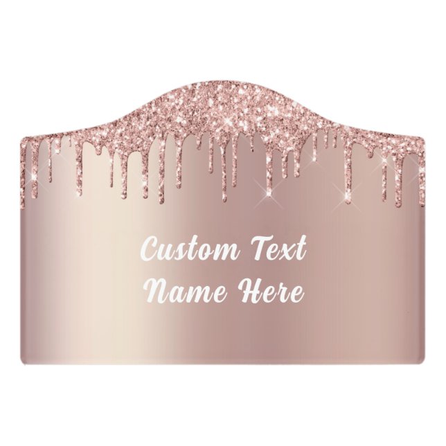 Rose Gold Glitter Door Sign with Your Text Name (Small Crest Front)
