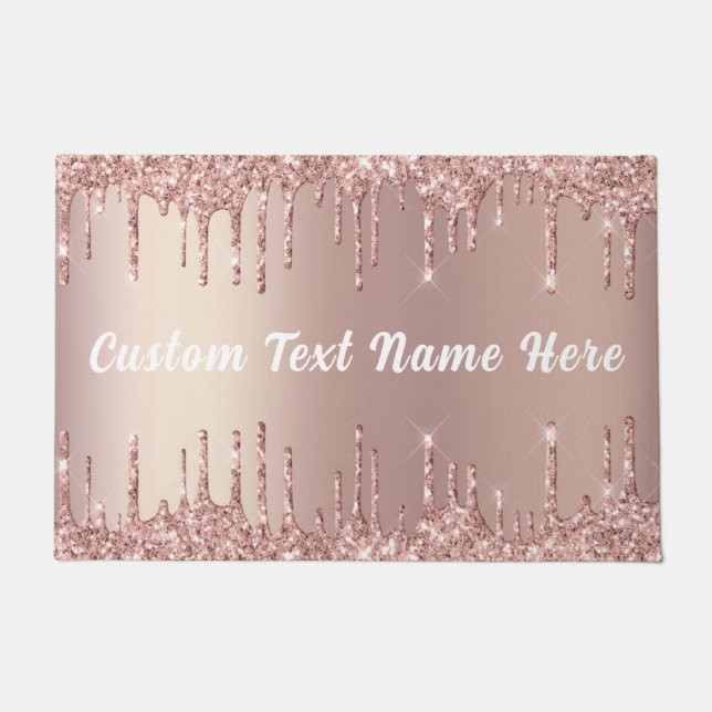Rose Gold Glitter Doormat with Custom Text (Front)