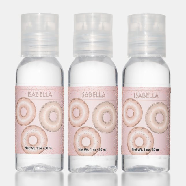 Rose gold glitter doughnuts chic glam custom name hand sanitizer (Set)