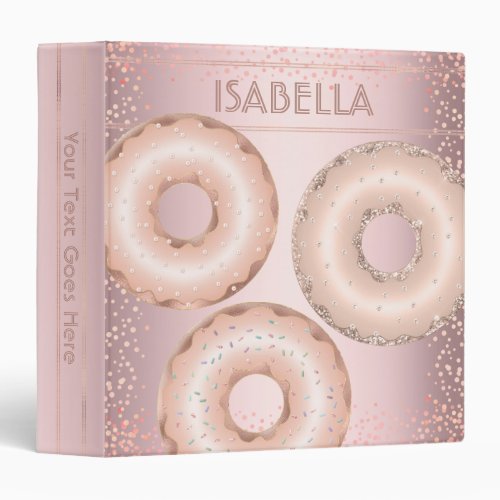 Rose gold glitter doughnuts chic modern glam name 3 ring binder