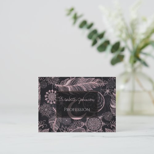 Rose Gold Glitter Dreamcatcher Feathers Mandala Business Card