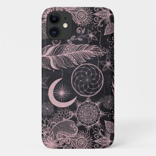 Rose Gold Glitter Dreamcatcher Feathers Mandala iPhone 11 Case