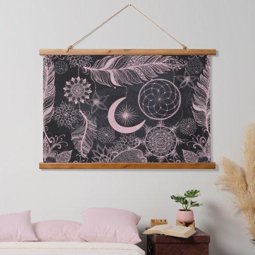 Rose Gold Glitter Dreamcatcher Feathers Mandala Hanging Tapestry