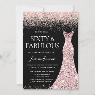 Rose Gold Glitter Dress Fabulous 60th Birthday Invitation