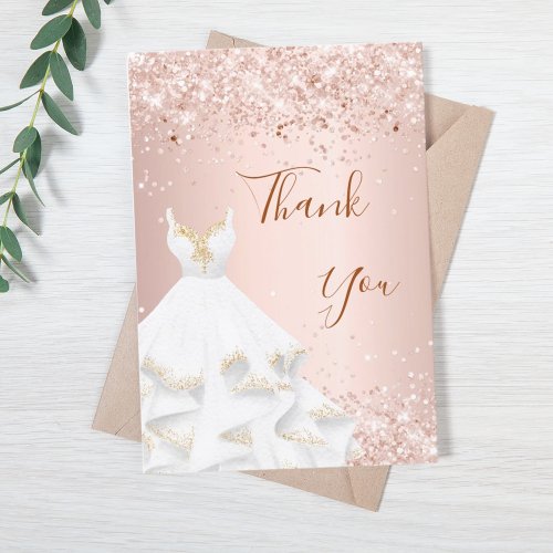 Rose gold glitter dress glamorous thank you card