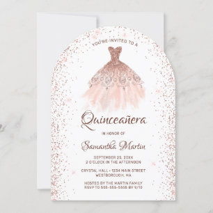 Rose Gold Glitter Dress Quinceañera Party Invitation
