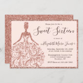 Rose Gold Glitter Dress Sweet Sixteen 16 Birthday Invitation (Front/Back)