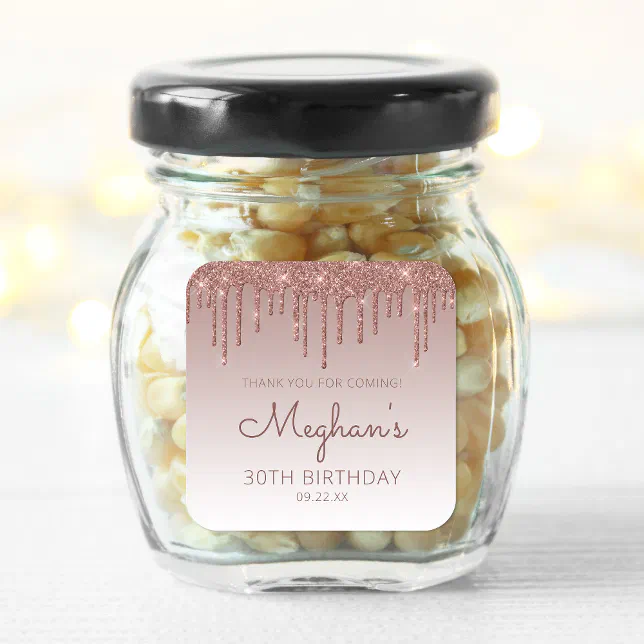 Rose Gold Glitter Drip 30th Birthday Thank You Square Sticker | Zazzle